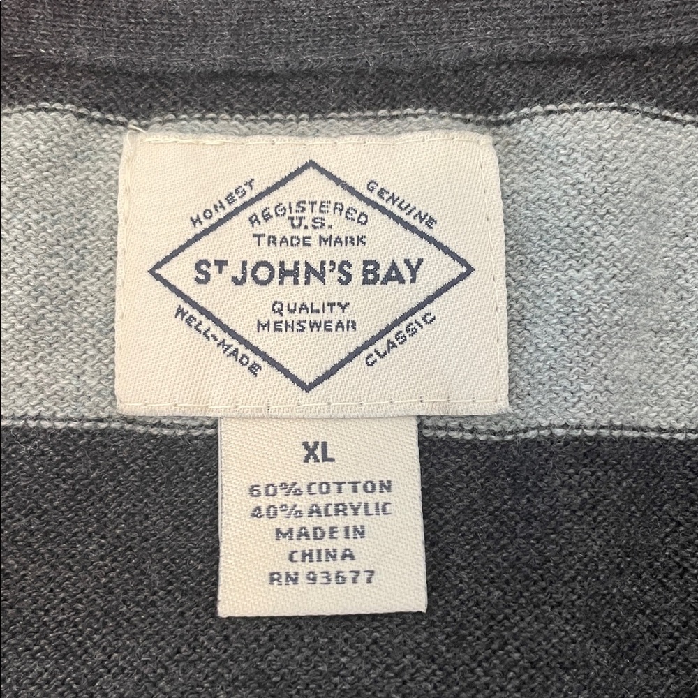 St. John's Bay Men’s Crewneck Sweater Black & Gray Stripes size XL Grunge Punk - Picture 2 of 5